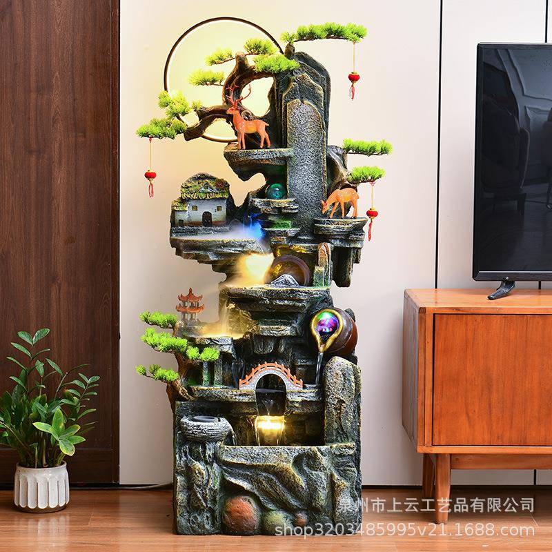 式山流水喷中泉风水客厅办公室招轮财鱼缸循环水QNH假景加湿器装