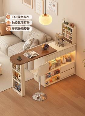 ?户型实木台吧台桌餐边可柜一体客HJB-L-90厅玄关隔断柜旋转茶水
