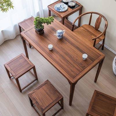 新中ATC式桌简约乌金木长客方形厅小户多用型餐厅阳台餐茶桌家用