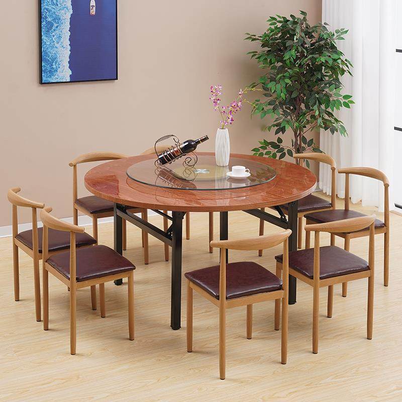 9C加厚大圆桌圆形面桌可子折叠家用WTC带转盘酒饭店店餐桌实木圆