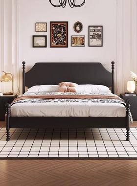 法式复BAQ古实木床黑色现代简人约1.5m双床简美储风1.8古m中风物