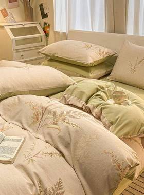 秋冬加三厚纯磨毛棉四件套全棉宿舍件套品简约风被53453套床上用