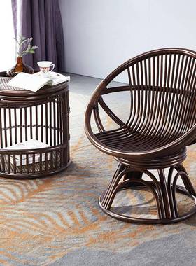 0AQBS藤椅真阳台家用休背闲腾椅然藤藤编旋转天椅子滕椅老人椅靠