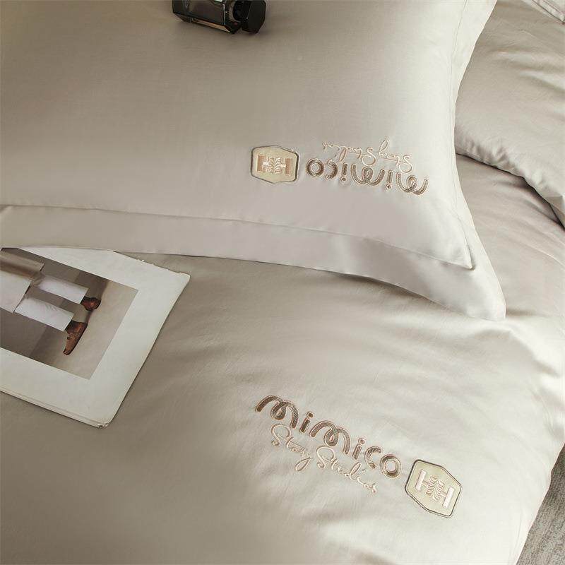 1刺00全棉19010231四件套A类轻奢绣纯色纯棉套床单床笠款透气床支