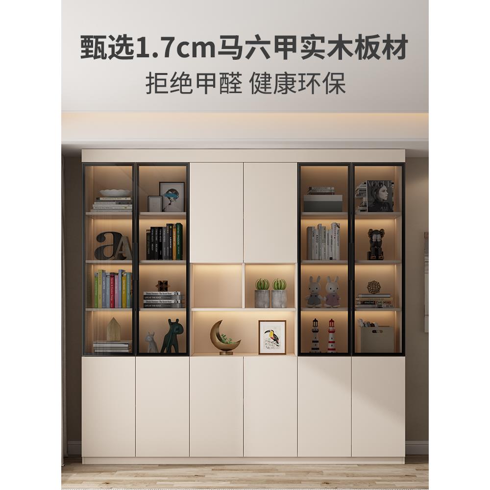 墙实物木书柜书架F775JHJ6一组合带玻璃门定制储柜家用整落地体展