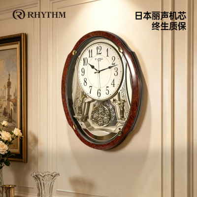 RHYTHM日本丽声静音挂钟客厅家用钟表挂墙2026新款高端大气上档次