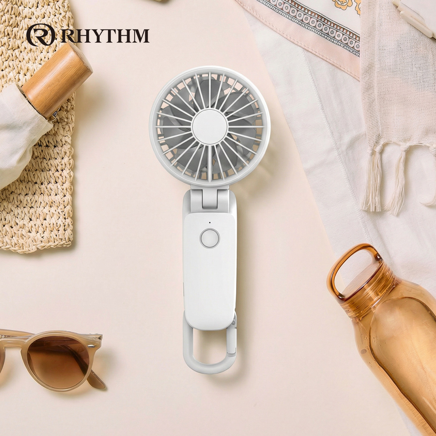 RHYTHM丽声手持小风扇桌面挂脖吹辅食usb风扇便携式随身2026新款超静音无声超长续航宿舍办公室桌上插电充电