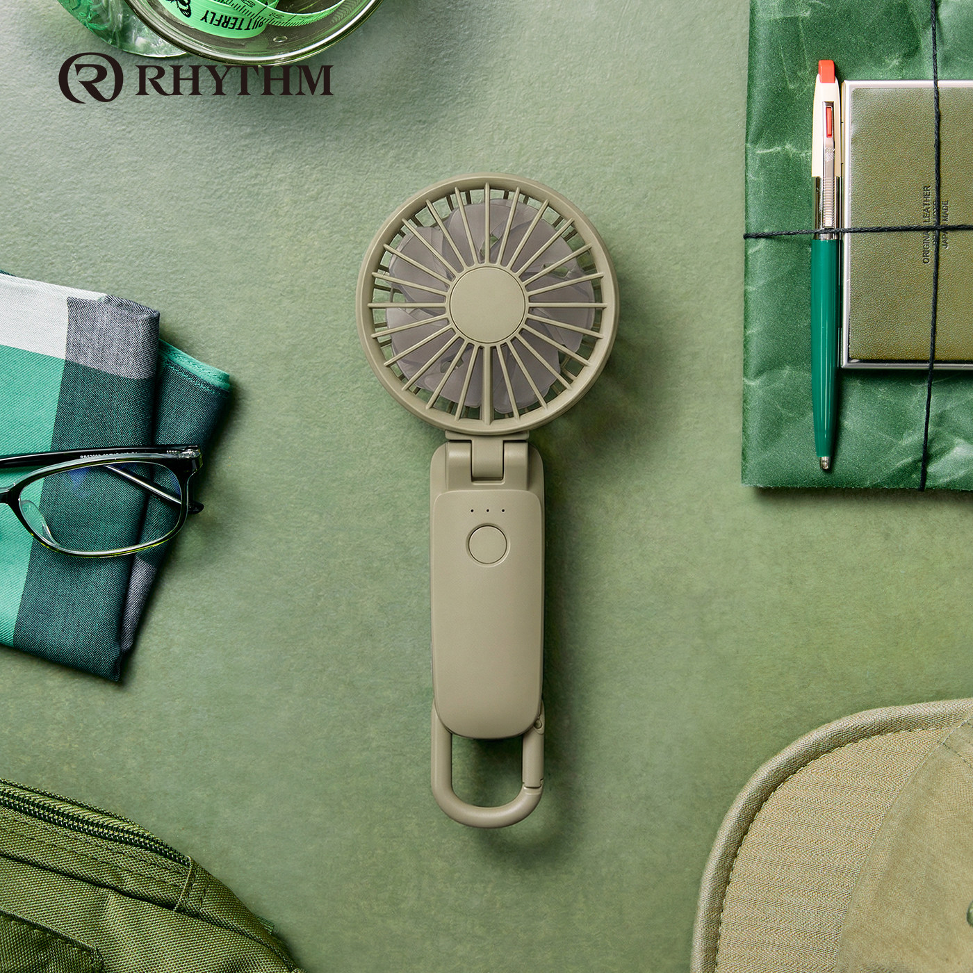 RHYTHM丽声日本品牌超静音手持风扇办公室桌面床上便携式USB充电超长续航挂脖迷你风扇2026年新款降温神器