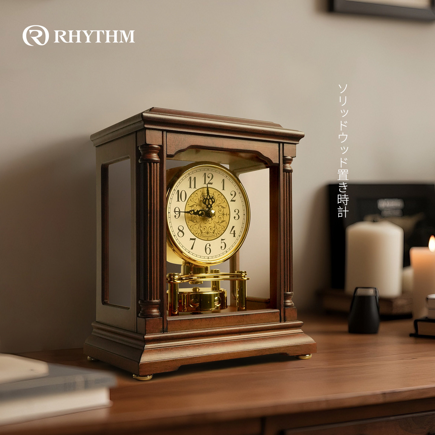 RHYTHM丽声座钟客厅家用2026新款实木创意中式复古钟表摆放式台钟