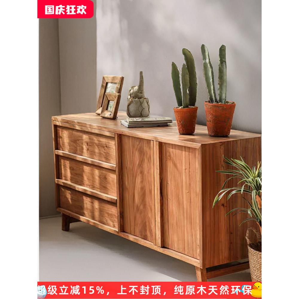 实木侘寂玄关柜新中式覆古餐边柜做旧现代简易艺术收纳柜榆木高级