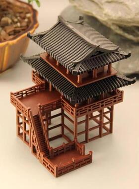 假山中国古建筑景观3D打印模型微景观双层亭屋盆景水陆缸鱼缸