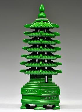 绿色桃木雕刻七层文昌塔摆件木质十三层九层文昌塔客厅书桌工艺品