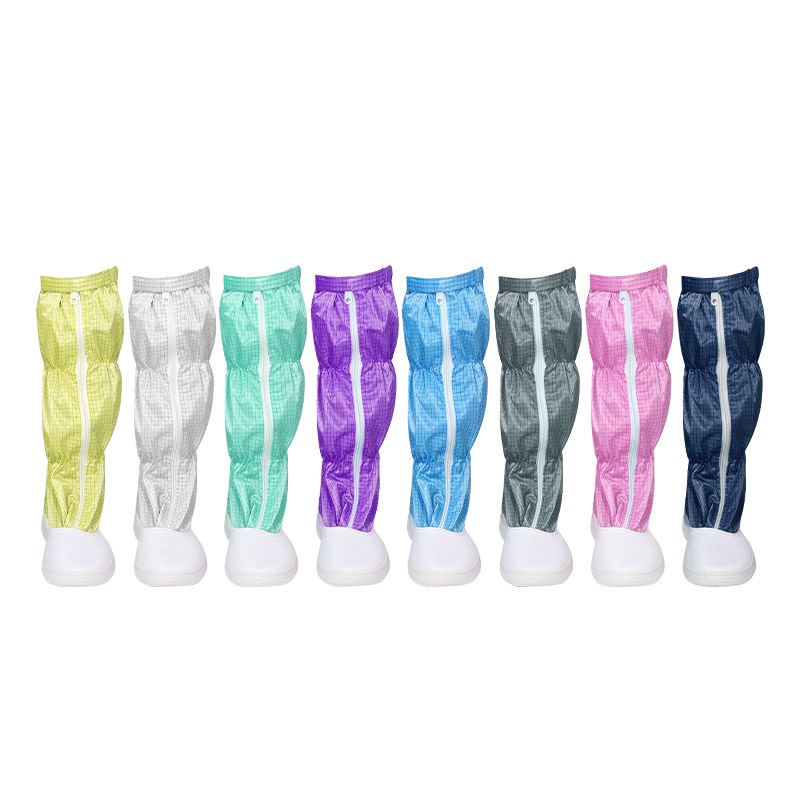 无尘服鞋子工厂实验室长筒网格高筒靴透气防臭软底网面皮革静电鞋