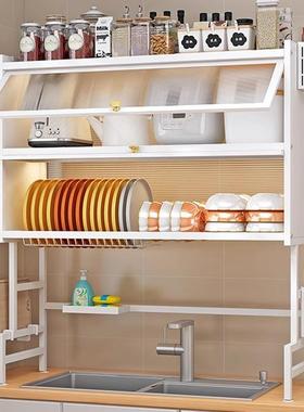 厨水槽双层置物房架台面碗碟水水池碗柜尘带柜ITF门碗盘收纳防沥