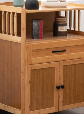 楠竹多功置物柜厨房收纳柜新中能式简单餐厅J边柜客茶水柜实木FBU