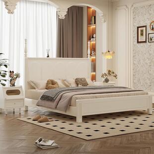 现代简约XWW白奶油风主卧1米8乘2米大床色家实木床约现代用简双人