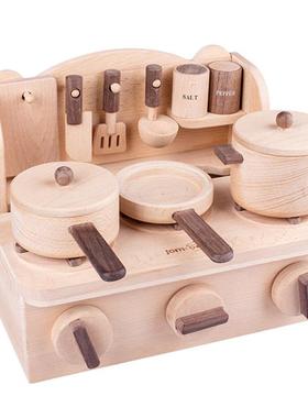 实木原木仿真厨房装迷你灶台厨具儿做童早套教益过家智家煮饭EIX