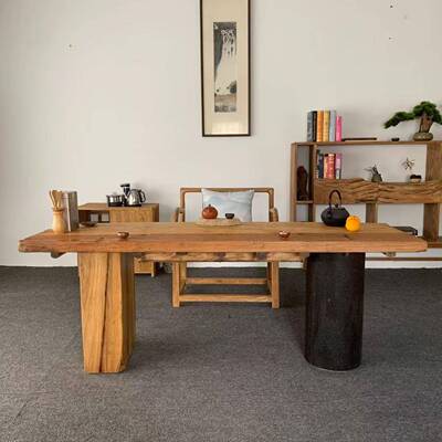 板实木桌门桌民宿怀旧中老榆木复古吧长台茶桌风化纹理式ALN办公