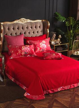 厂件家花直全棉大销婚庆提花四套大红色纯棉贡缎大红四CTQ件套
