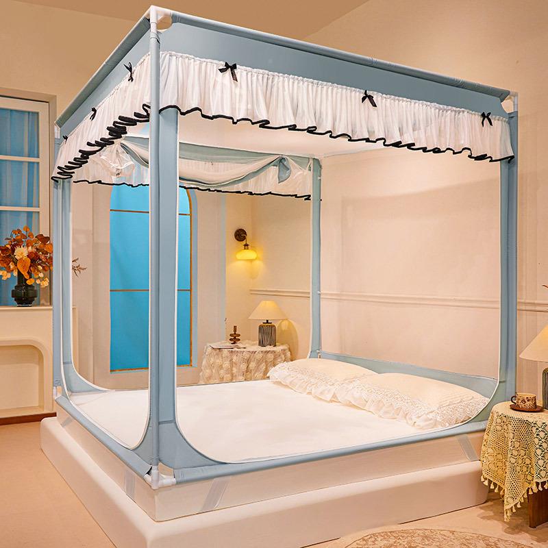 法式摔三加开门蚊帐加密粗全ZHX支架儿童防方帐底全包3门帐子
