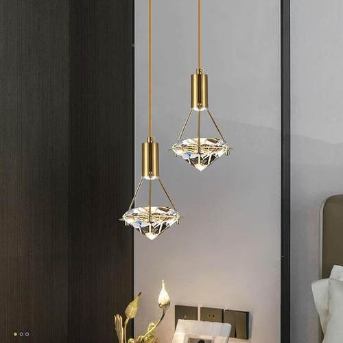 轻奢卧室床头现代简约小吊灯创意个色性BWR网红吧灯台吊铜本水晶