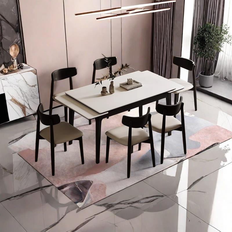 实木岩板缩折叠牌：qita餐桌组合现形代简伸约长方餐家用小户型厅