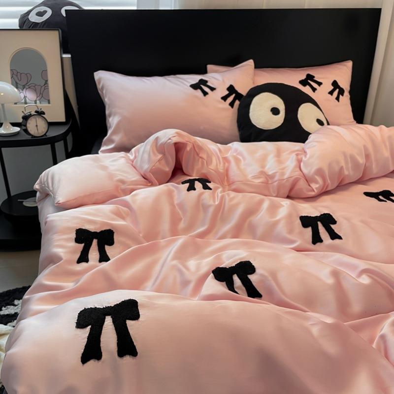 韩式公主风冰洗丝四丝件套夏季轻奢水SJD真新三件套款床品床单被