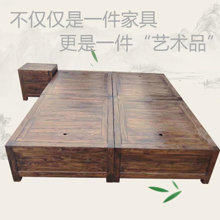 老榆木床米DZH床全木卧室落地式双人床箱体床榻抽实屉移动床大炕