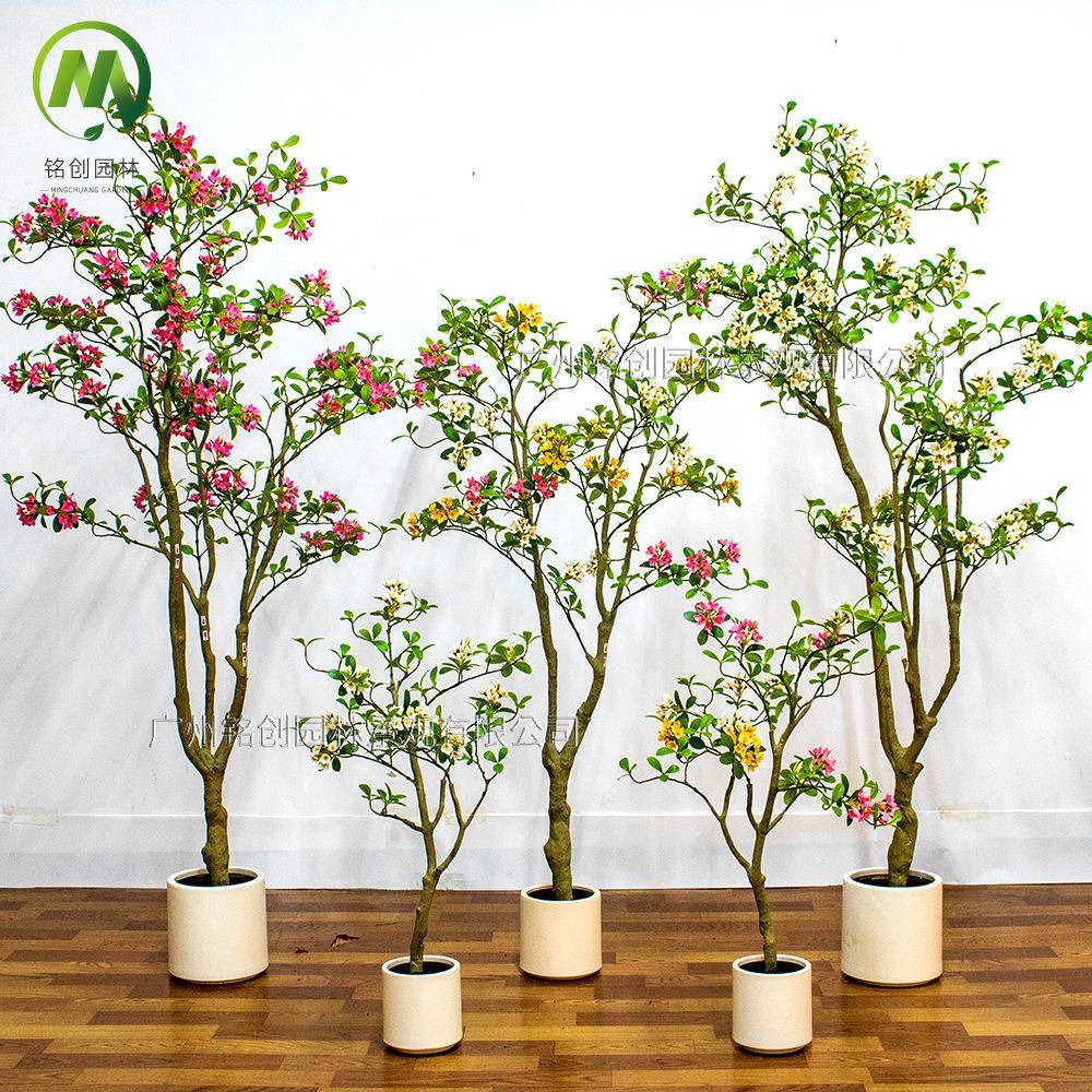 精品仿真海岛春花树盆景假用绿GXR植花树民宿家居饰装海岛花春盆