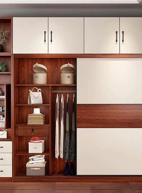 实木衣柜推拉门滑家用卧室移门简约现经代红色生78085态层板济多