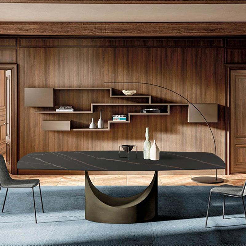 意式极简岩板餐桌长饭现代简约XPK小户型家计用轻奢方形设师样板