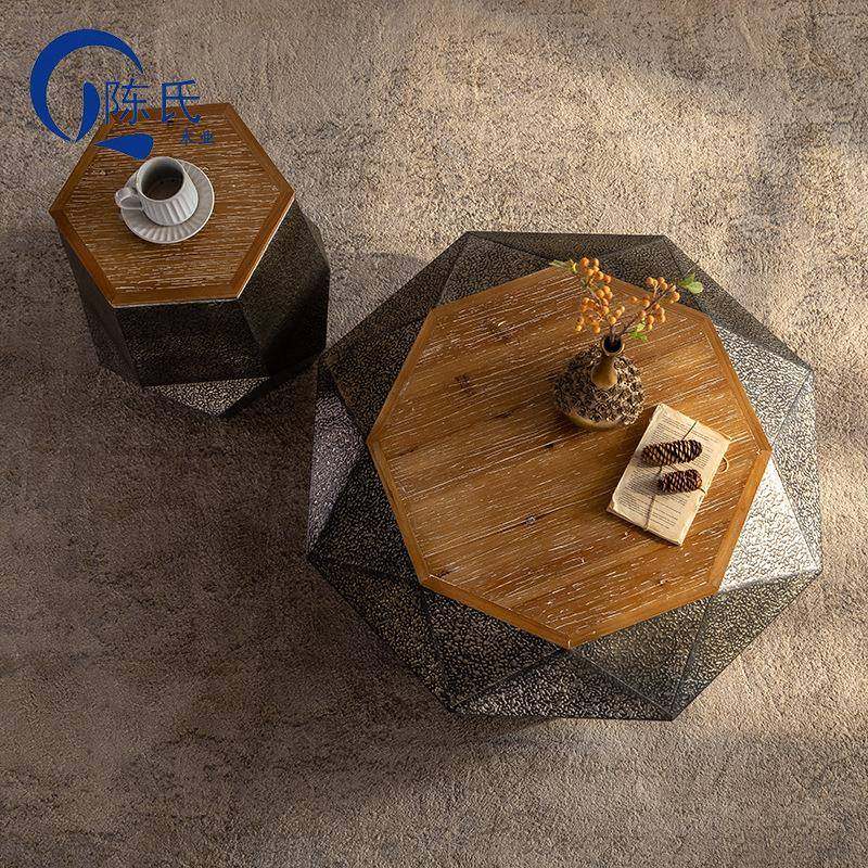 中古风铁钻客石茶几现代艺创意厅酒XZQ店售楼部样板圆形茶间几茶