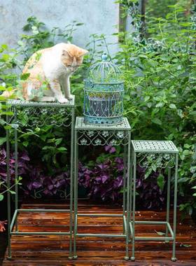 铁方形高款组阶梯层次装饰花架三套复古做旧艺绿4.31方形植花托盆