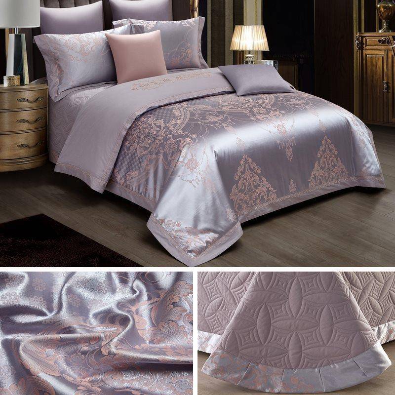 欧式奢华贡缎提花四上套棉加厚床绗缝夹MAU件棉床盖结婚庆单床用