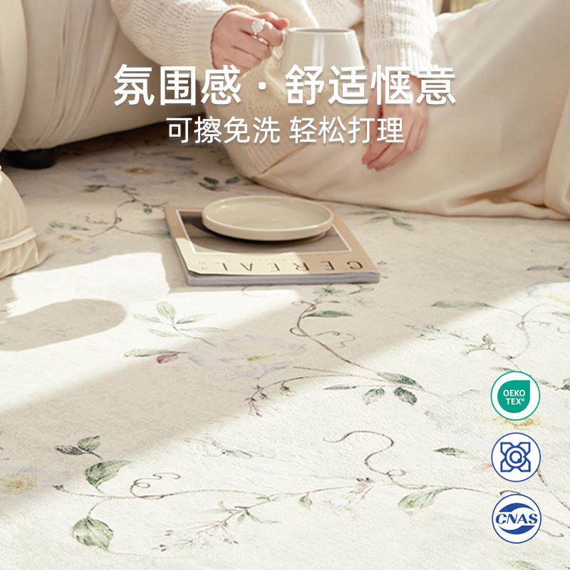 京华房间边卧室床地毯女孩园风田床尾加床侧免洗可擦84104好打理