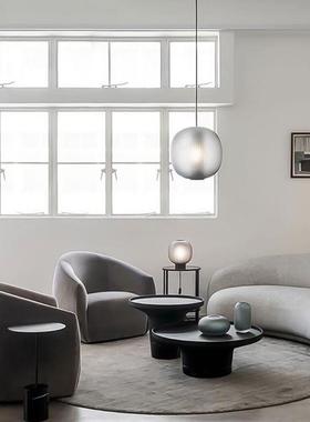 轻奢创意圆形小茶几大客家用茶桌金属理WNB石厅高合低组茶几沙发