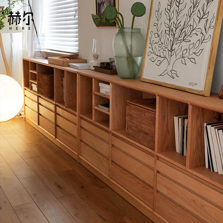 日式白橡OSM木实木书柜落地书橱书樱桃木纳架组合原物木储收柜