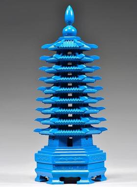 色桃雕刻木LDS01441九层文昌摆件木质十三层七层文昌塔客厅蓝书桌