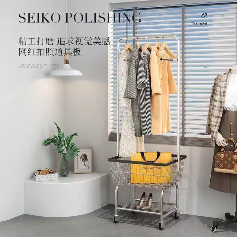 简易衣帽架落家地KKY卧室物架用收纳服篮装店可置移动衣服架子推