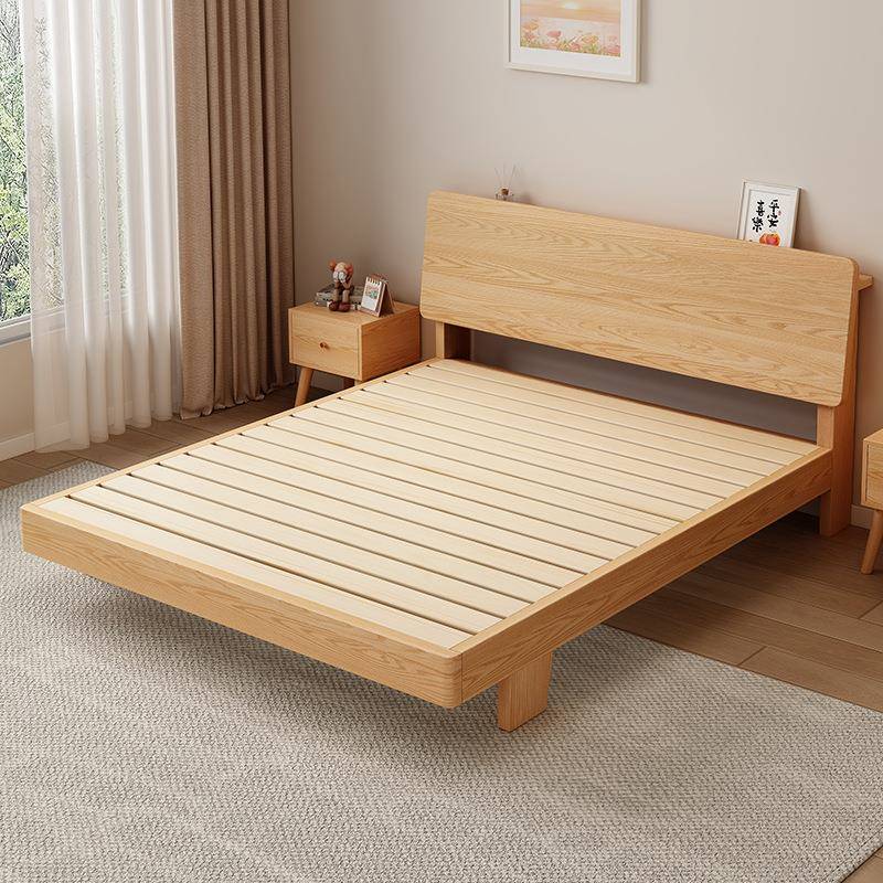 销全实木床加家用卧室1.5单人热1QKX.2床架原木风厚米橡木1米8双