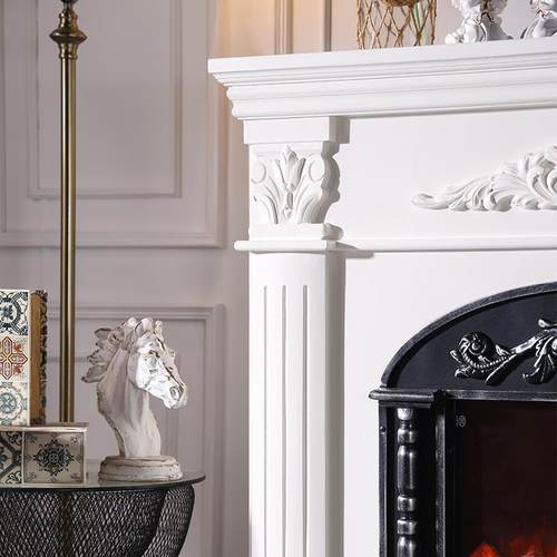 式复古白色炉柜仿真LXN火壁客法厅取实暖壁炉别墅轻奢木雕花装饰