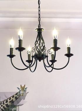 式吊灯灯黑色铁WMF艺灯蜡烛卧室灯简约个性复美古书房餐厅LED具