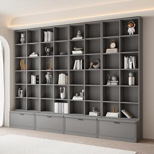 书架书一体座卡整墙到顶去客厅柜化玻满墙轻奢带见描述璃门家用展