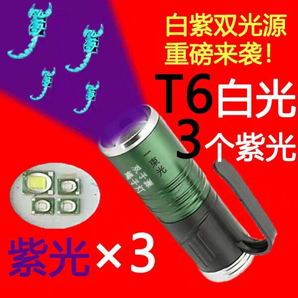 手电筒家用手提蝎子灯紫光充电大功率户外照豆虫LED验钞照知了灯