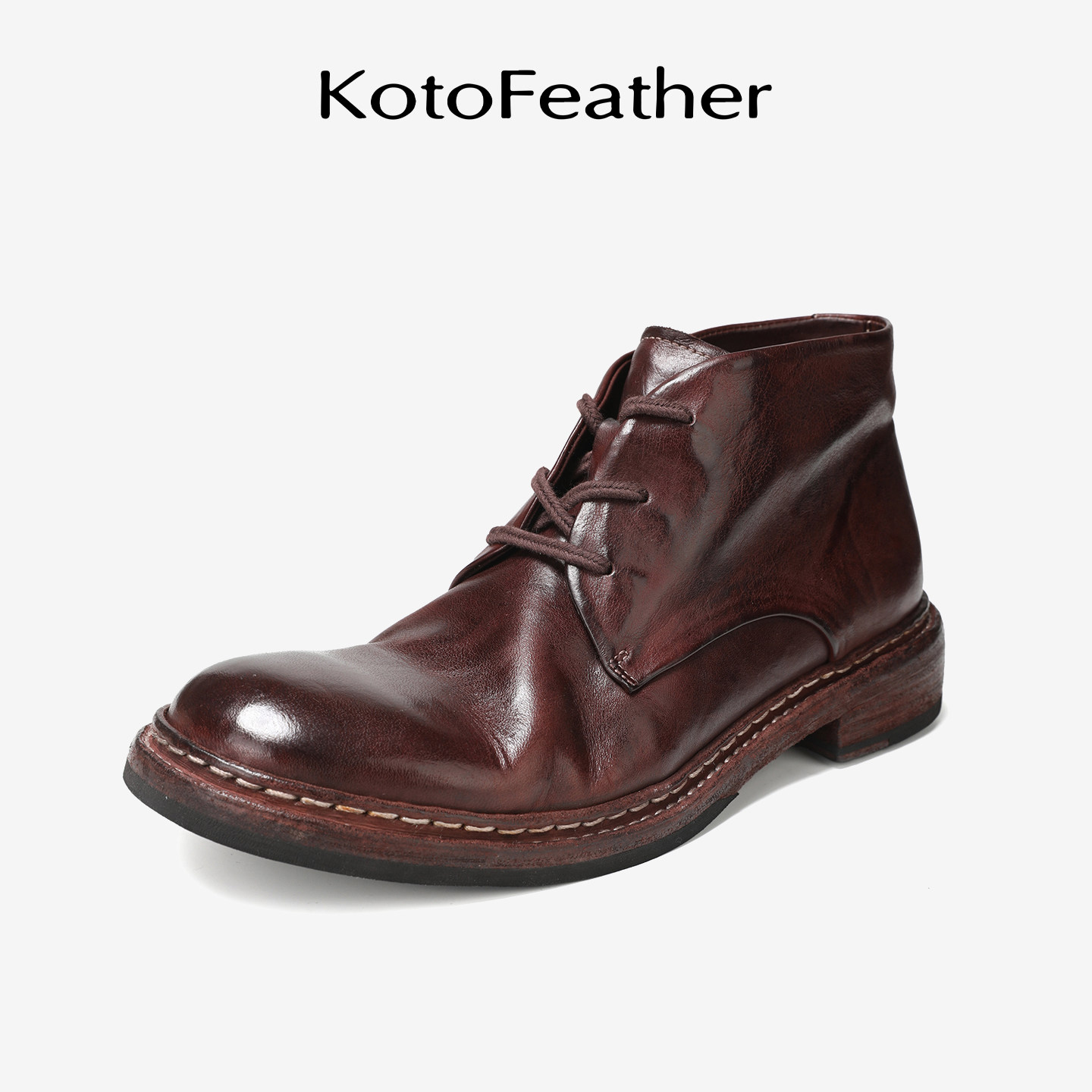 珡羽KotoFeather手工袋鼠皮短靴男士固特异皮靴复古休闲沙漠靴男