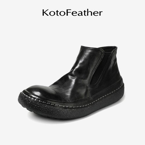 珡羽KotoFeather水洗马皮切尔西靴男士秋冬新款皮靴百搭极简靴子
