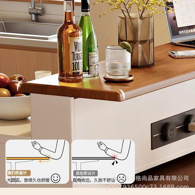实木风多QHS功能木台餐桌一岛体折叠可伸缩小户型家可实用厨房隔