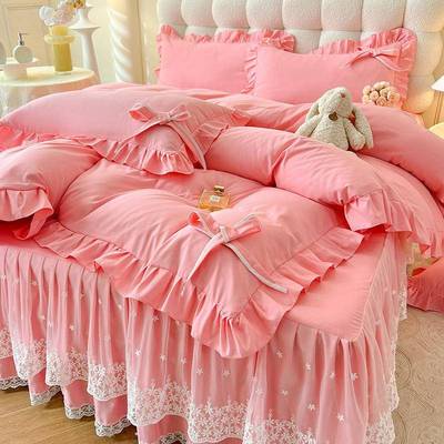 韩202506版公厂主风蝴蝶结用蕾丝花边四件套床单床被套上品家