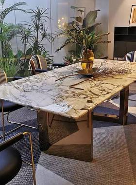意高式轻奢端大理石餐桌不锈钢长方形别现简约代墅家用87204奢石