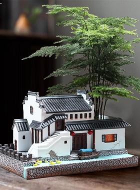 建件筑模盆摆树脂微景MH20002观造景中式庭院盆景客厅花办公室创